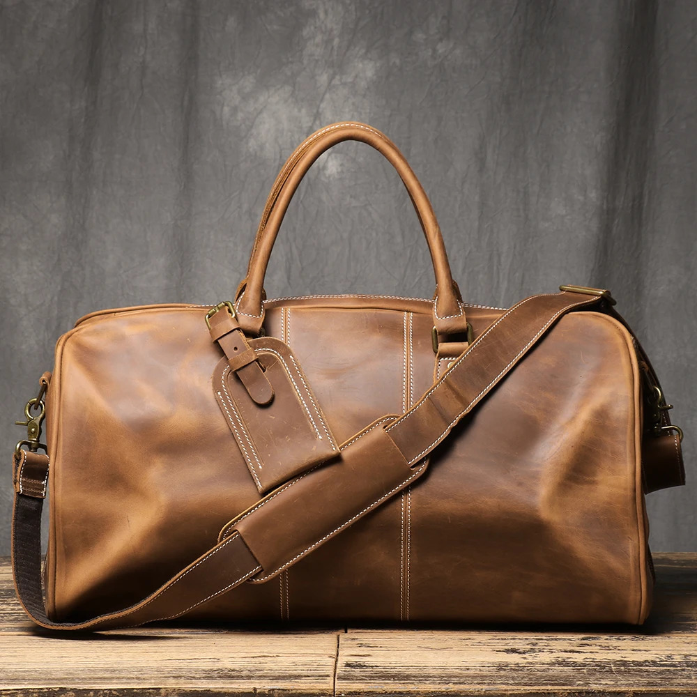 ROOG Premium Vintage Leather Tote Bag Rugged First Layer Cowhide Large Capacity Duffle for Travel Stylish Crossbody 250114