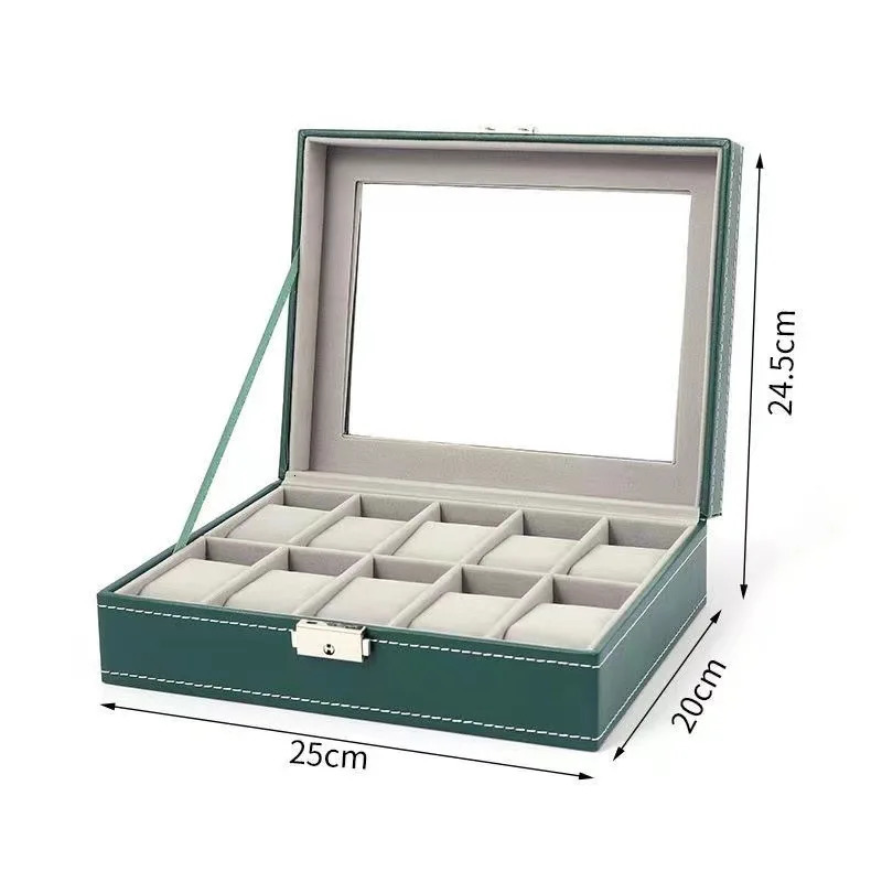 Watch Box 6/10/12 Grids PU Leather Watches Display Case Jewelry Holder Storage Organizer With Lock 250117