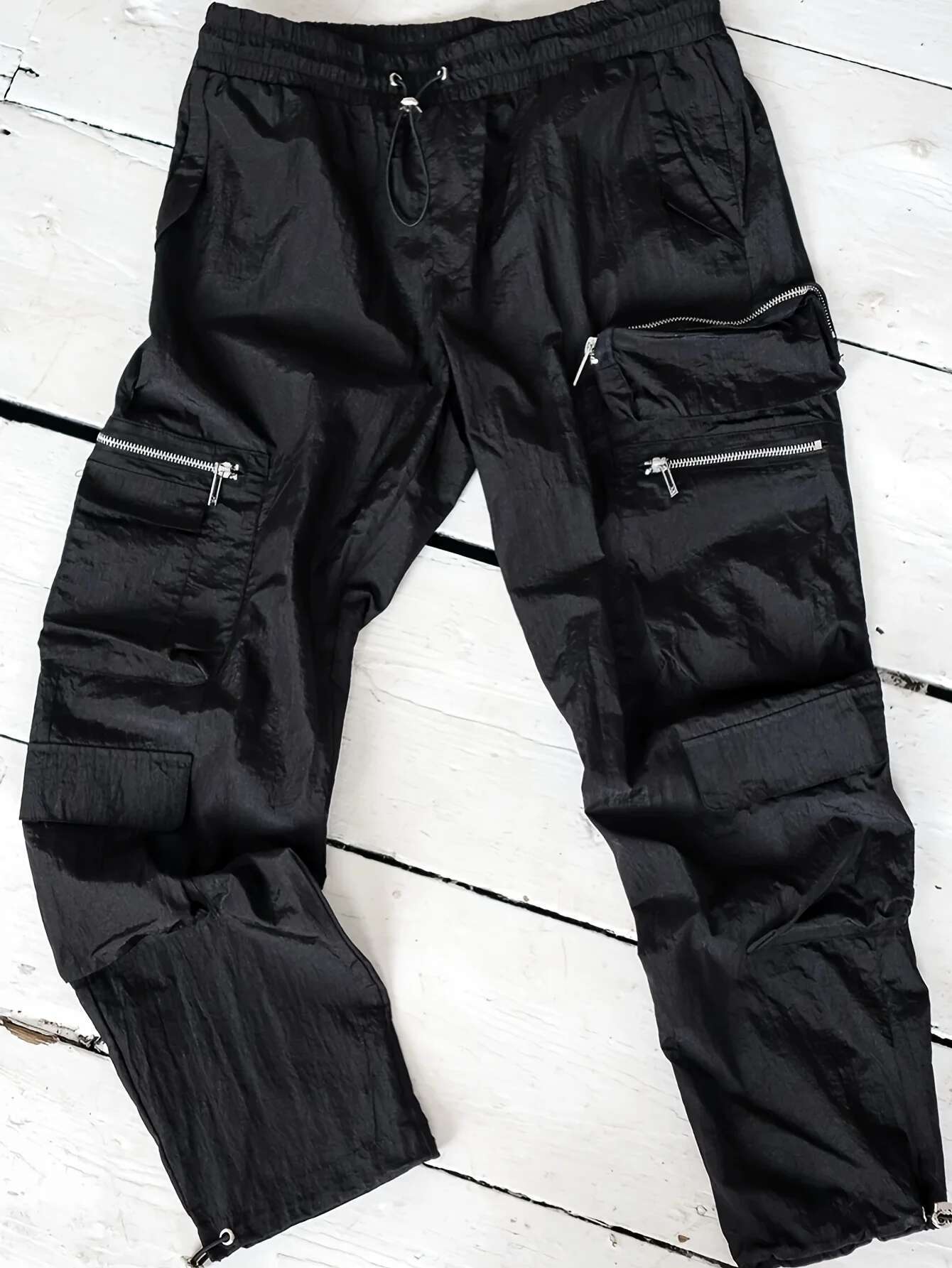 Ddmytiger Ddmytiger Men S Lightweight Slim Fit Pleated Waterless Wash Fabric Asymmetric Pocket Design Cargo Pants With Cuff Black Light Grey