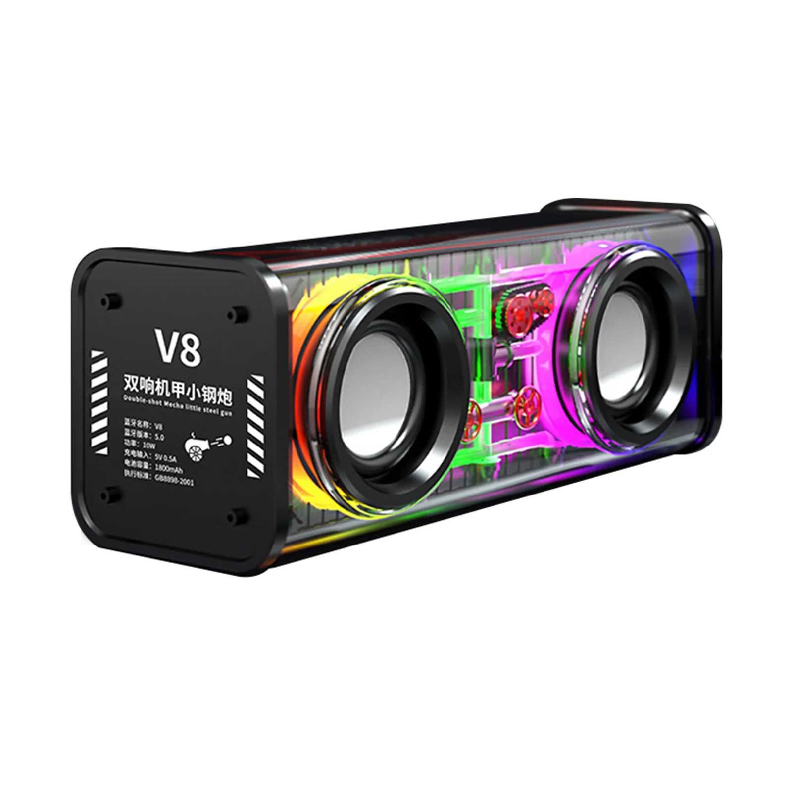 Car Audio 1800mAh Wireless Stereo Speaker Transparent Mecha Music Speakers Colorful Light Bluetooth-compatible 5.0 for Outdoor Home Party H250118