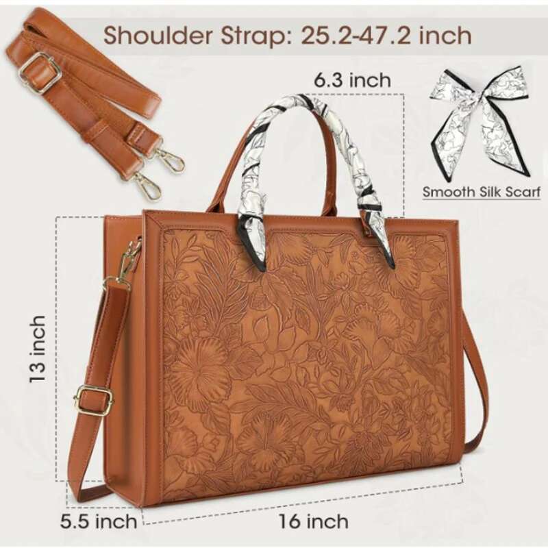 Women'S 15.6-Inch Laptop Large Capacity Business Shoulder Waterproof Leather Crossbody Bag