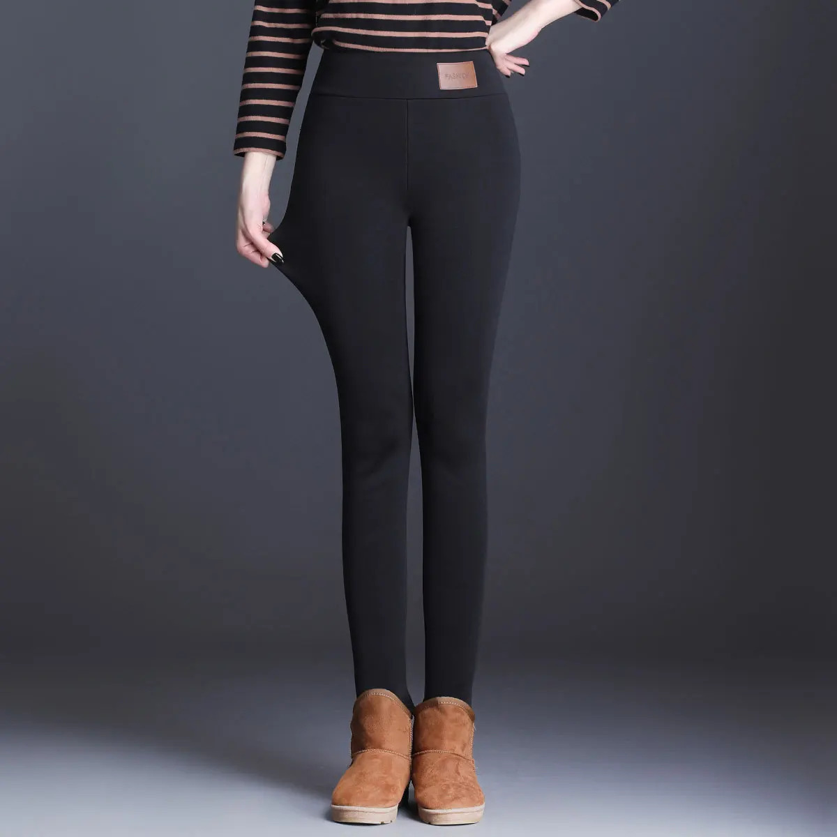 Women Pants Winter Fleece Thicken Lamb Wool Outerwear Thermal High Waist Leggings Warm Slim Black Velvet Female Trousers 250107