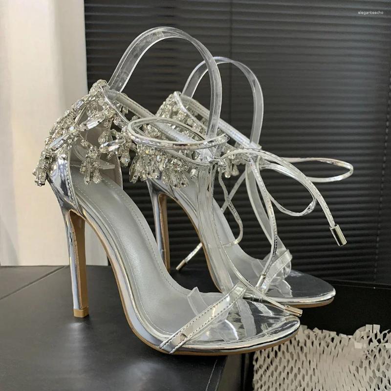 2025 S Fashion Designer Sandals Aneikeh Rhie Tassel Bg Sier Open Toe Lace Up Stiletto Heels Ankle Straps Summer Party Women Shoes