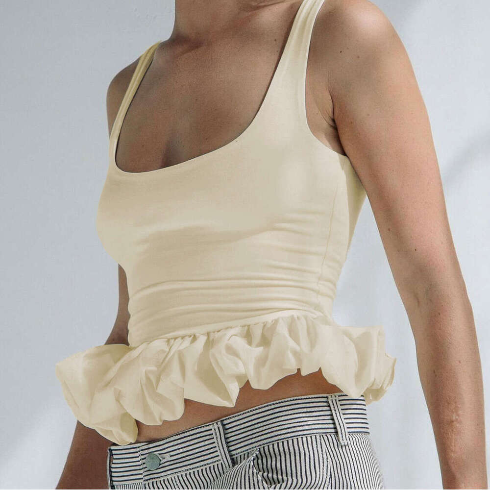 Spring/Summer European and American Women's Hot Selg Splicing T-shirt Tank Top 2025 New Casual Fashion Trendy Clothing
