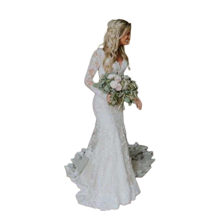 Sexy Backless Lace Wedding Dresses Long Sleeves Country Bridal Gowns Court Train Boho Beach Vestido De Novia 2025