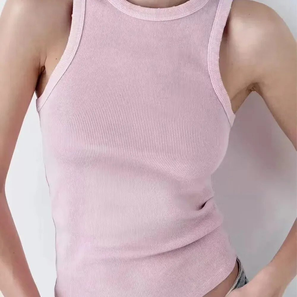 BMURHMZA Fashion Water Wash Rib Simple Retro Workwear Womens Tank Top 250115