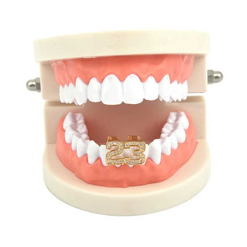CZ Stones Number 23 Teeth Grillz Caps Cubic Zircon Iced Out Micro Pave Bottom Charm Grills For Men Women Hip Hop JewelryXJ250114
