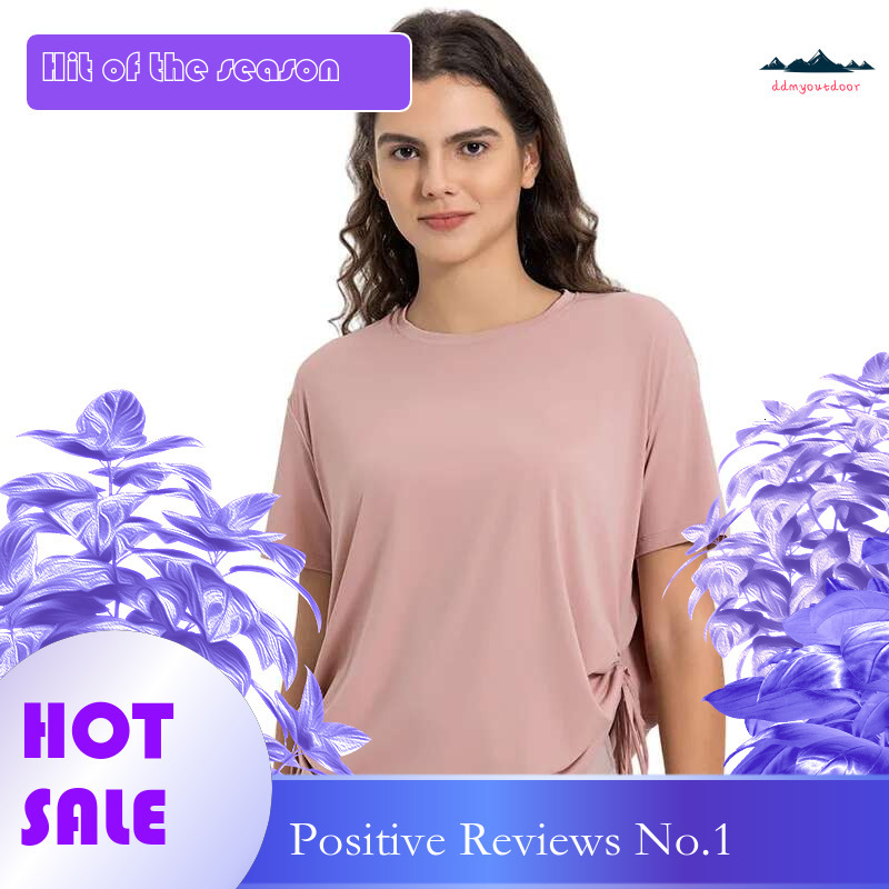 Ddmyoutdoor China Domestic Mermaid Curve New Cool Breathable Quick Drying Drawstring Pleated TEE Loose Comfortable Round Neck Outdoor Sports Short Sle