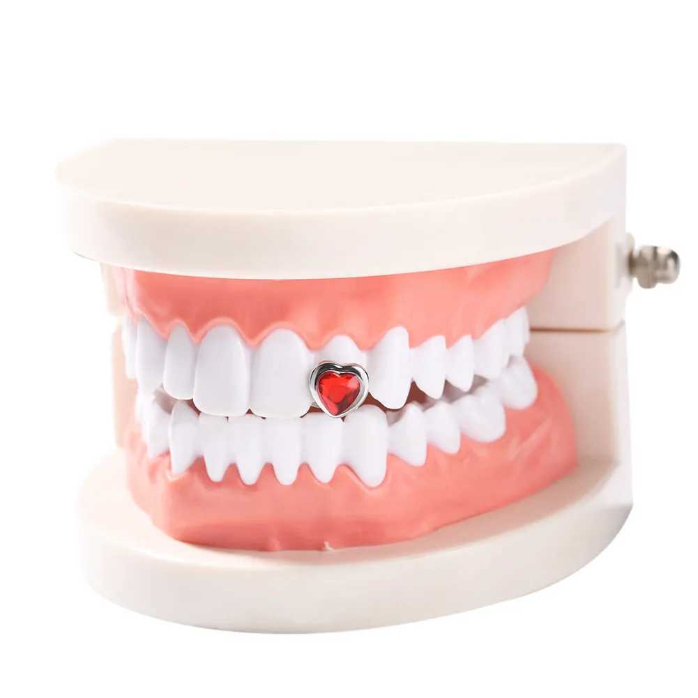 1PC Heart Shape Iced Out Teeth Grillz Hip Hop Top Bottom Grills Dental Mouth Punk Teeth Caps Cosplay Party TG112XJ250114