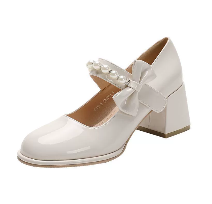 Women Dress Shoes Fashion Chunky Heel High Heel Patent Leather Versatile Triple Black Beige Red Free shipping