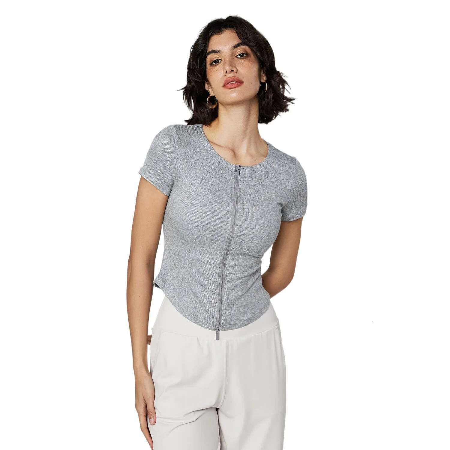 Ddmyoutdoor China Domestic Mermaid Curve Naked Slim Fit Sports T Shirt Women S Crewneck Zipper Yoga Clothes Casual Small Waist Fiess Short Sleeved Sum