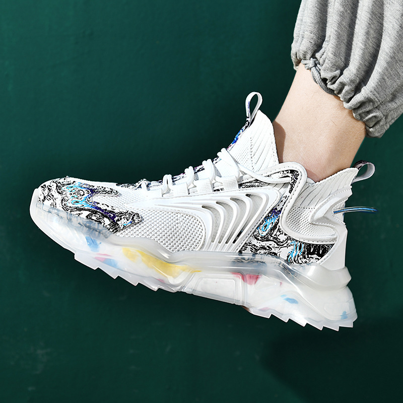 2025 Spring and Autumn new large size 46 men's shoes trend mesh surface breathable sports shoes casual high top outdoor running training shoes