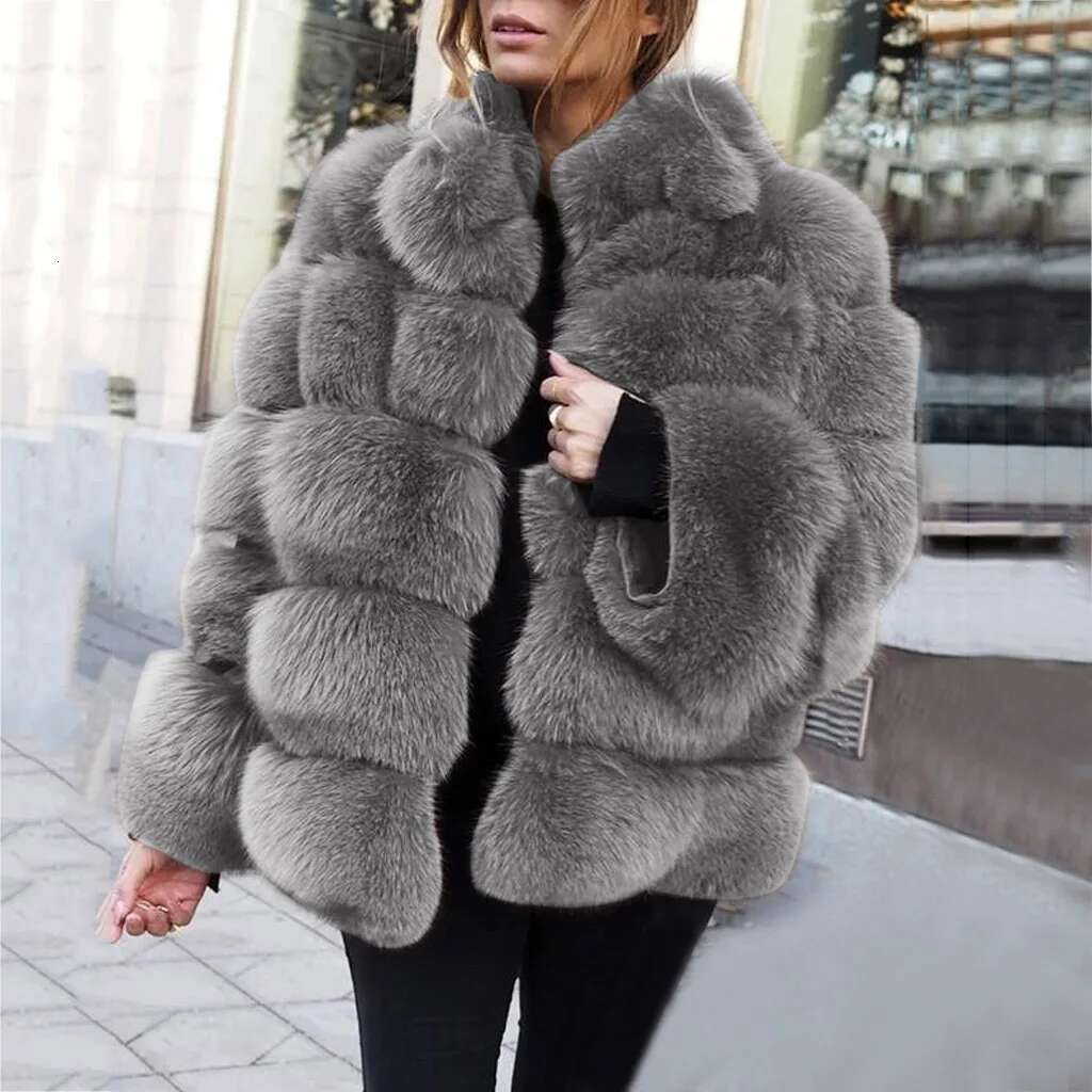 Fashion Furry High Quality Faux Fur Coat Loose Overcoat Thick Warm Solid Color Female Plush Coats For Women