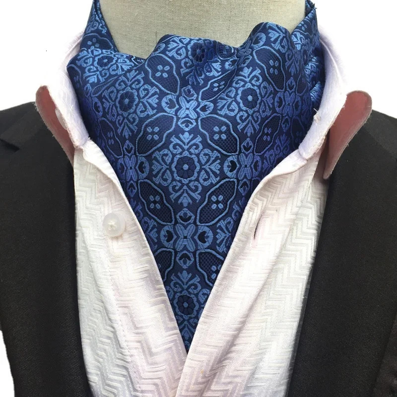 Male British Fashion Paisley Floral Men Long Cravat Ascot Ties Gentlemen Formal Neck Tie Wedding Party Ties Grey Blue Cravats 250117
