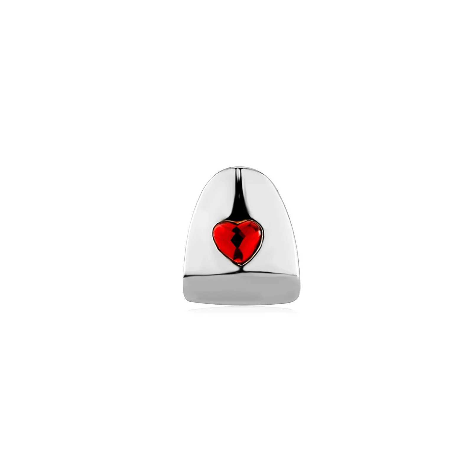 1pc Hip Hop Red Heart Teeth Grillz Gold Plated Dental Grills Rock Tooth Grillz Caps Crystal Teeth Caps Halloween Vampire ToothXJ250114