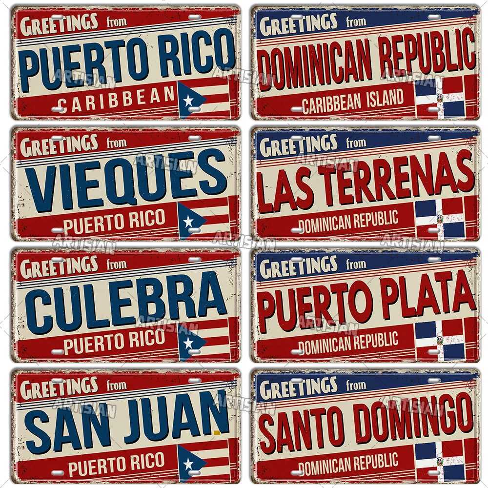 Artisian Cuba Caribbean Jamaica Dominican Republic Bahamas Puerto Rico Landmark License Plate Greetings City Metal Sign Wall Decoration Z250118