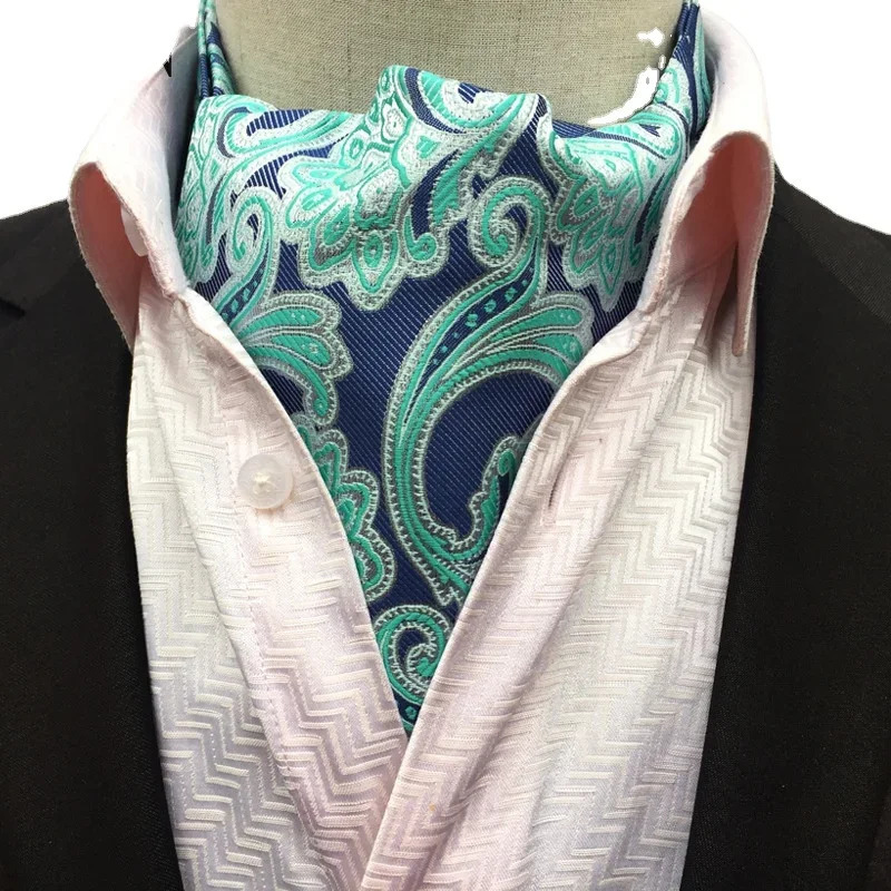 Male British Fashion Paisley Floral Men Long Cravat Ascot Ties Gentlemen Formal Neck Tie Wedding Party Ties Grey Blue Cravats 250117
