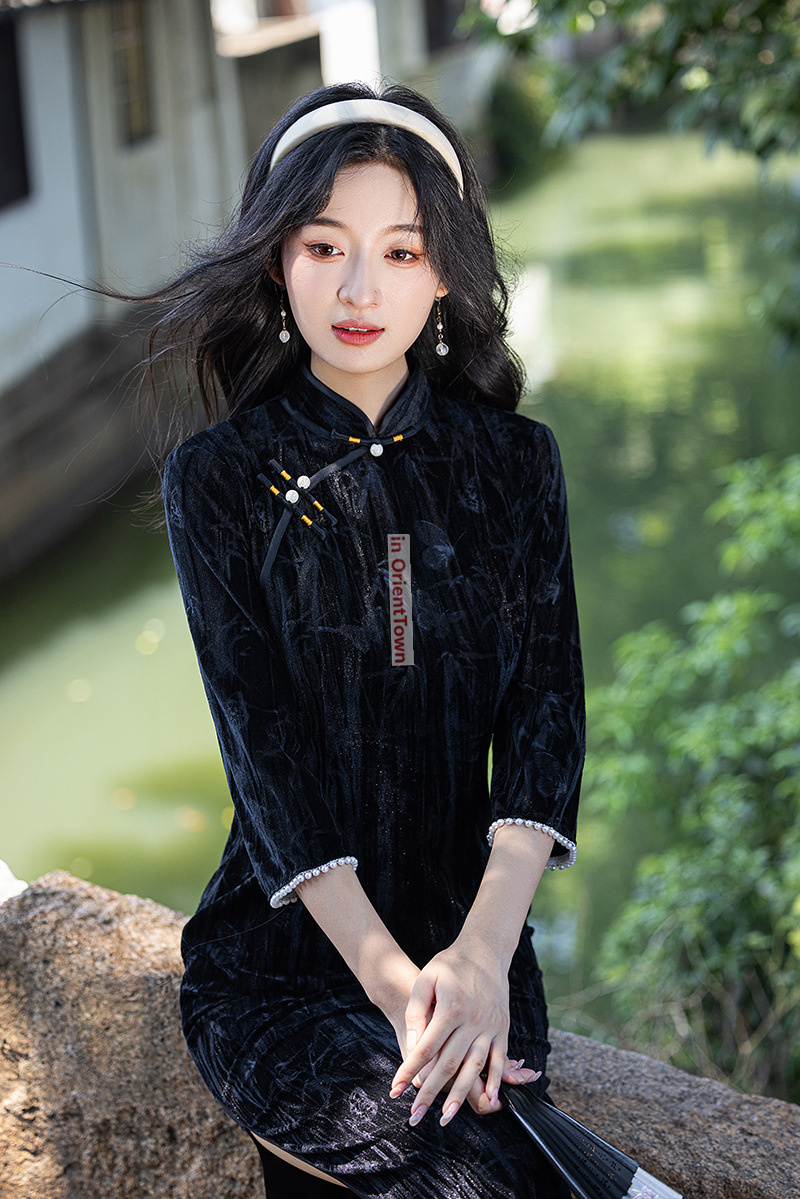Sexy Chinese Dress Black Elegant Qipao Traditional Modern Cheongsam Harajuku Mini Dress Carnival Dresses Up Outfit Party