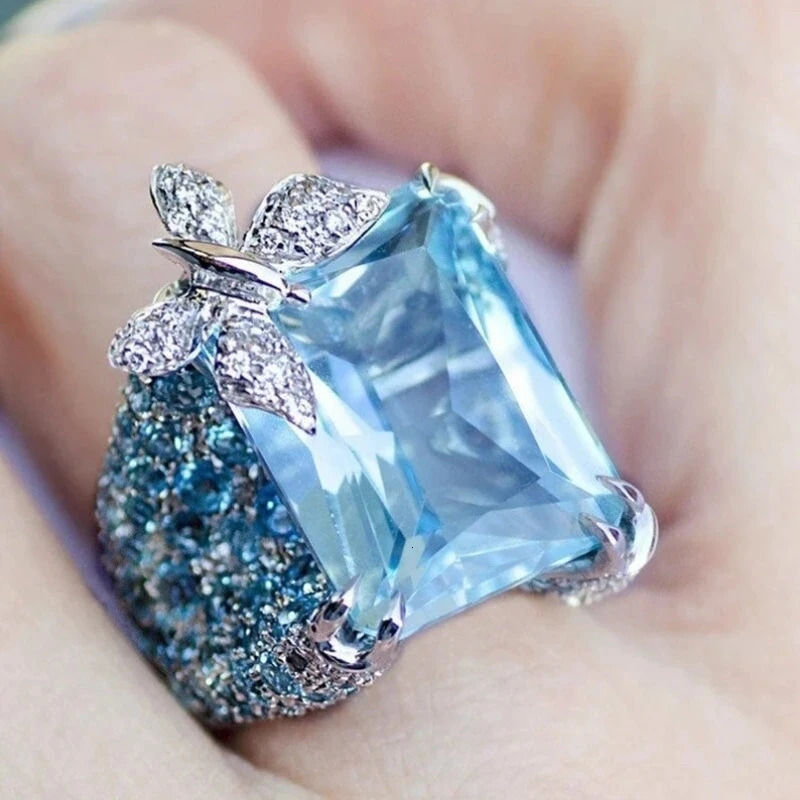 ious Blue Topaz BUTTERFLY Cocktail Ring Gemstone Antique Large Butterfly Inspired Womens Party Wear 250110