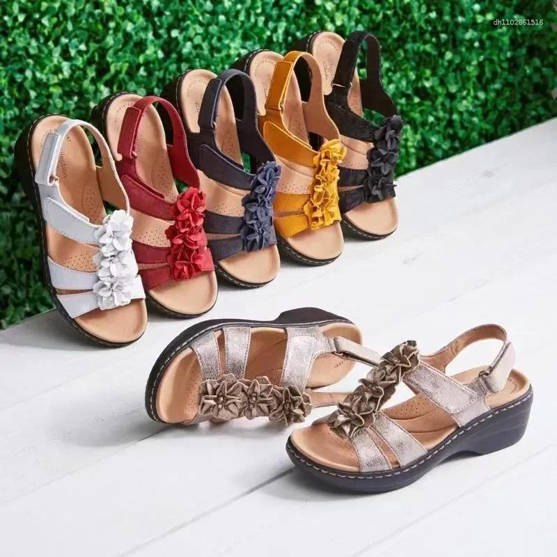 Sandals Large Size 43 Women Flat Casual Open Toe Beach 2025 Women's Low Heel Shoes Wedges Woman Summer Footwear Red