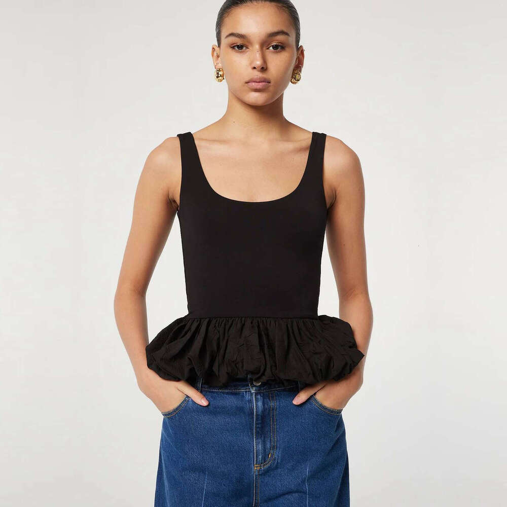 Spring/Summer European and American Women's Hot Selg Splicing T-shirt Tank Top 2025 New Casual Fashion Trendy Clothing