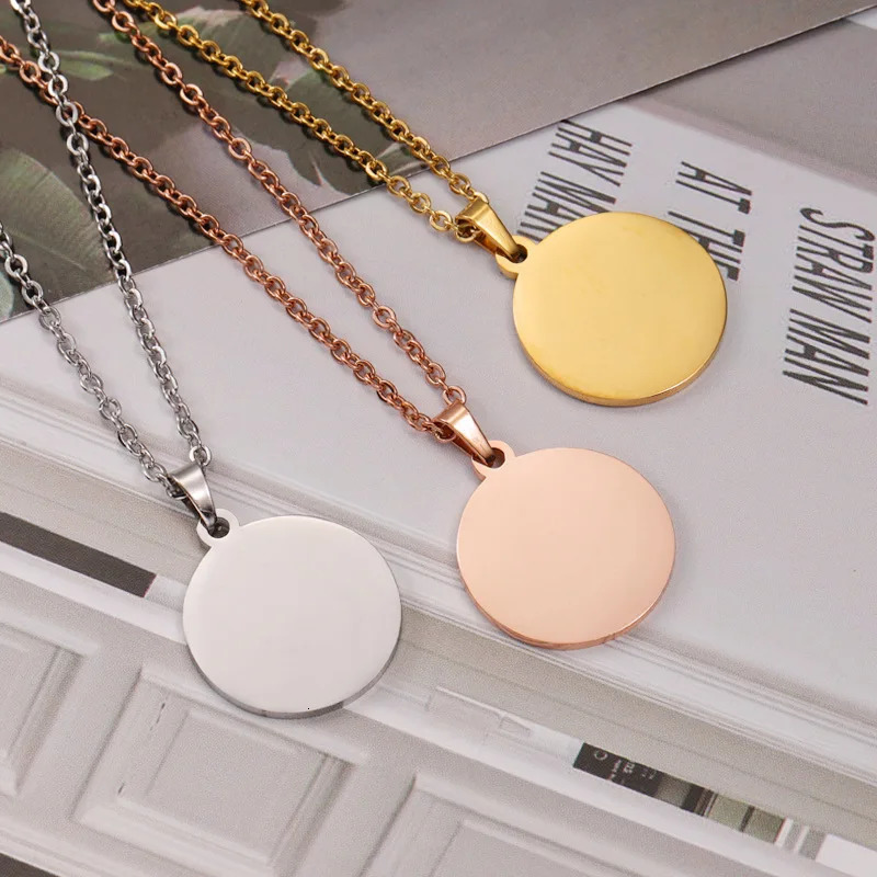 10Pcs 45cm 50cm 60cm Blank Round Disc Pendant Necklace Mirror Polish Stainless Steel Chain For Womens 250114