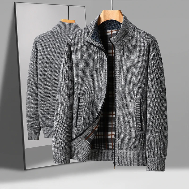 Mens Knitted Cardigan Jacket Autumn Winter Plush Sweater Mens Clothes High Quality Jerseys Warm Casual Jackets Sweaters Coat 250113
