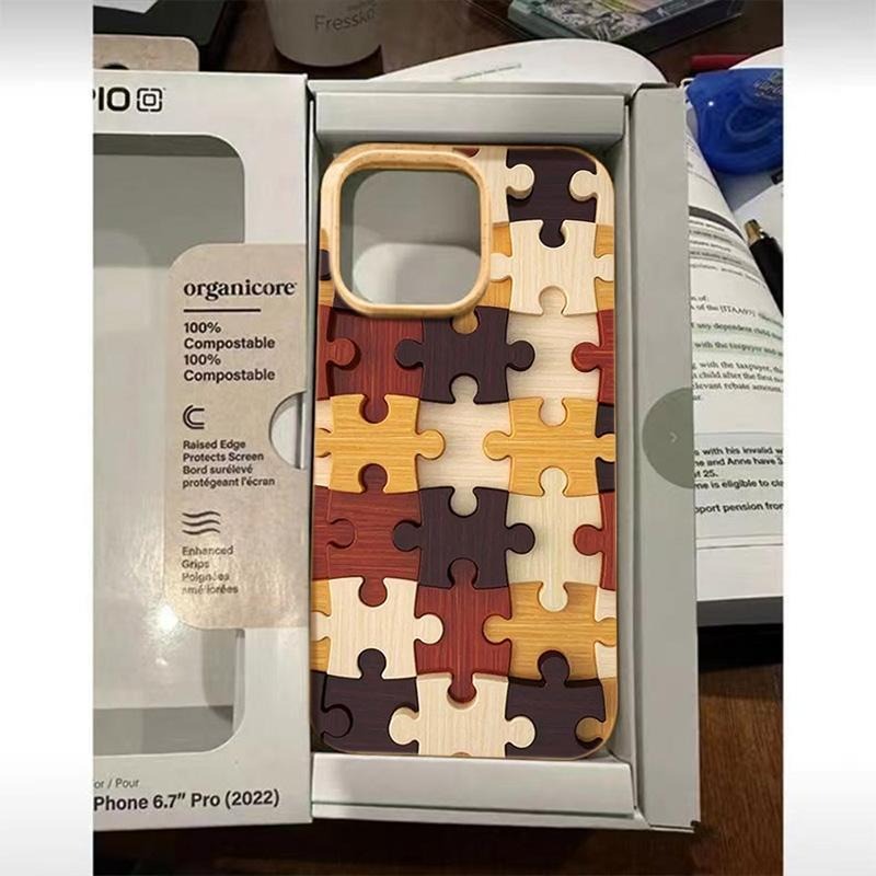 IPhone 15 Pro Max 3D Retro Wooden Puzzle Pattern Collash Clash Fashion Creative TPU TPU Téléphone protecteur Case douce pour garçons et femmes