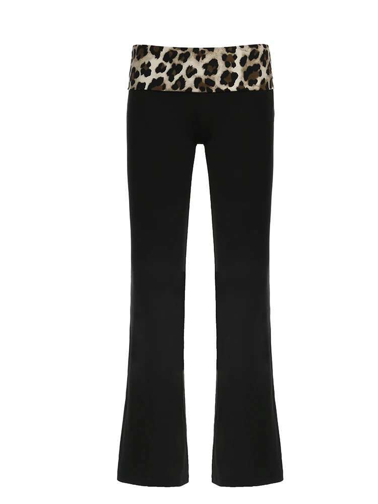 Cuteandpsycho Vintage Leopard Print Pants Low Waisted Fashion Patchwork Chic Trousers Casual Streetwear 90S Women's Bottoms