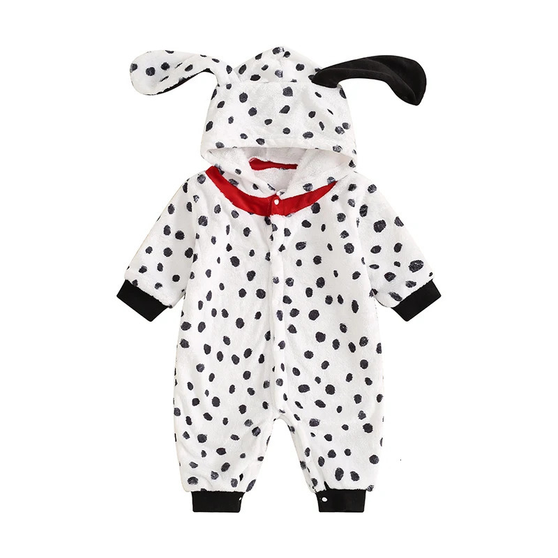 Unisex Baby Girls Boy Dalmatian Costume Halloween Costume Infant Hooded Long Sleeve Button Romper Jumpsuit Outfits 250114