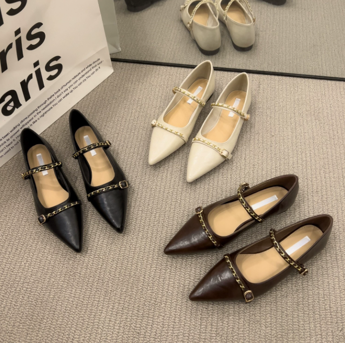 Women Dress Shoes Pointed Toe Flat Bottom Fashion Versatile Triple Black Beige Brown Free shipping
