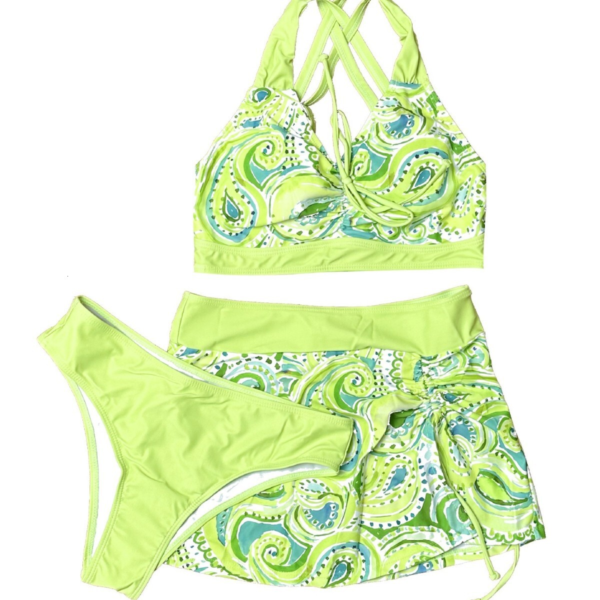 2025 bikini split swimsuit women's skirt style three piece set