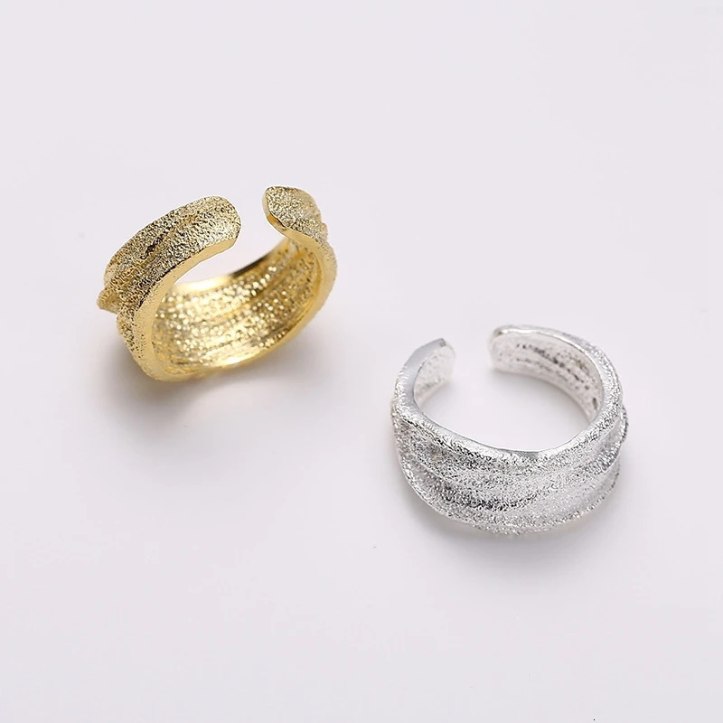 Silvology 925 Sterling Silver Irregular Matte Texture Rings Ladies Thick Lava Statement Korea Wide Rings Simple Fashion Jewelry 250110