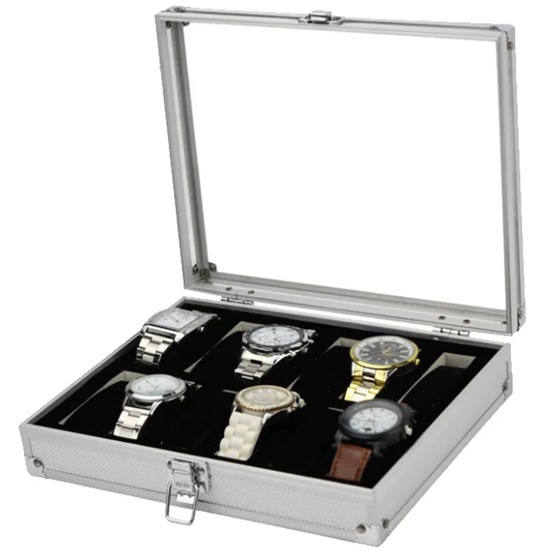 VANSIHO Handmade 6/12/24 Slots Metallic Silver Aluminium Alloy Watch Storage Box Antique And A Small Thing Storage Case 250117