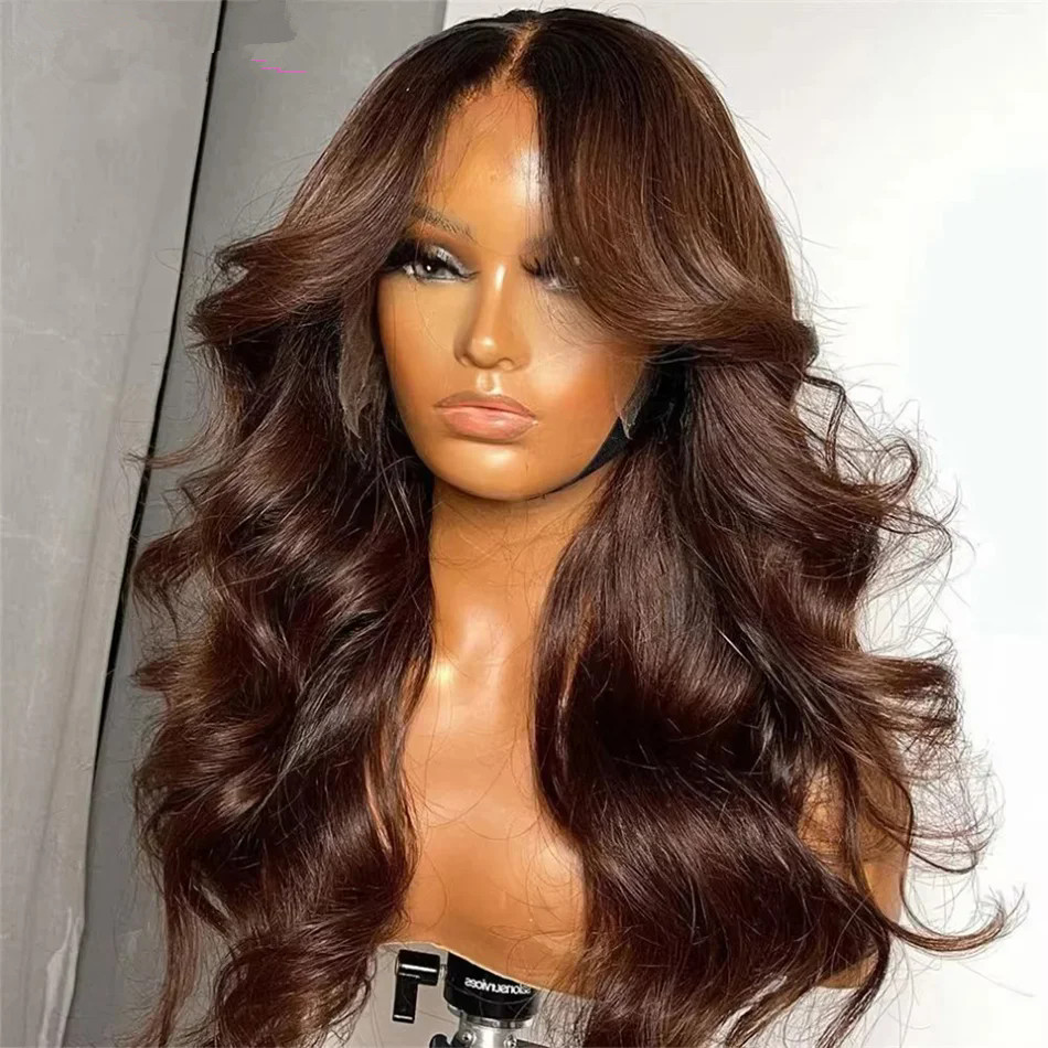 Chocolate Brown Body Wave 13X4 5x5 Lace Front Human Hair Wig For Women 360 Hd Full Lace Wig Brazilian Brown Colored Frontal Wig