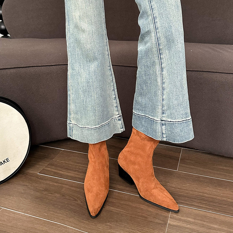 Women Boots Fashion High Chunky Heel Simple Design hot Triple Black Beige Brown Free shipping