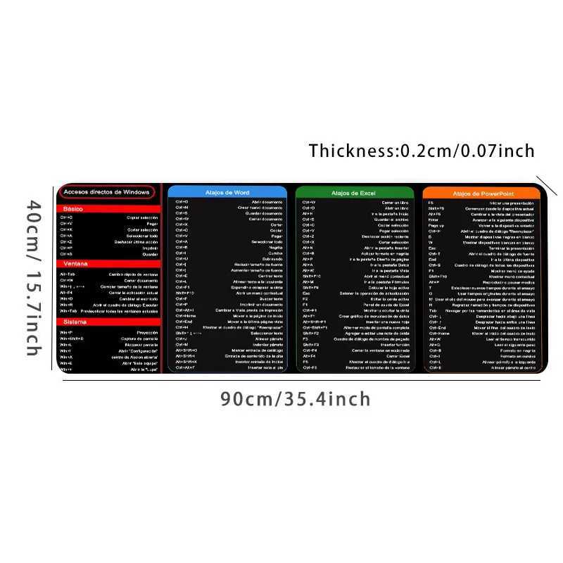 Spanish Excel Shortcuts Pattern Large Mouse Pad Office Desk Mat Computer Keyboard Pad Starters Gift for Office Workers Students O250118