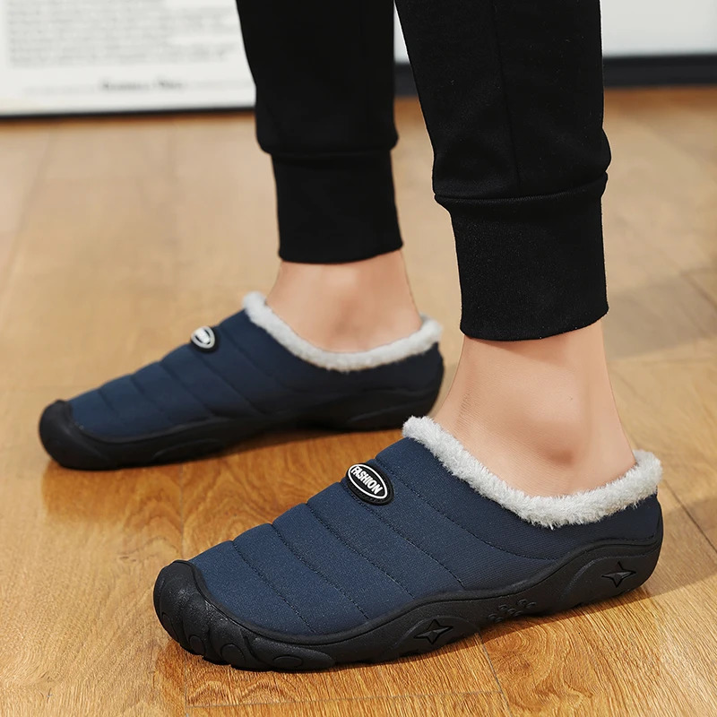 Men Warm Cotton Slippers Winter Home Plush Shoes Waterproof Couple Thick Sole Warm Fur Slides Outdoor BareFoot Casual Shoes250114bj