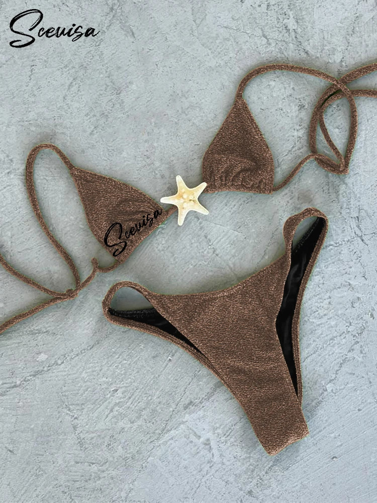 Sexy Low Waisted Bikini Set Swimsuit Starfish Swimwear Women Solid Strappy Beachwear Bathing Suits Brazilian bikini 250118