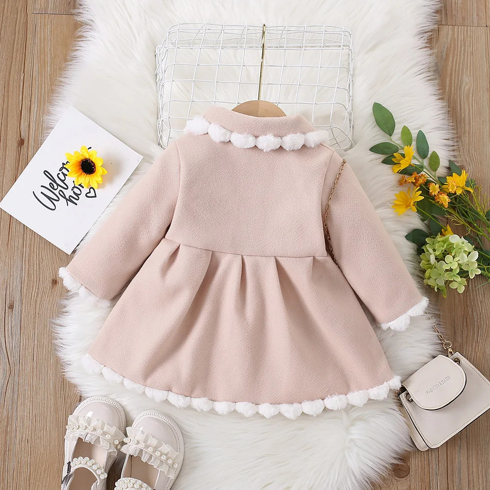 Winter Dresses for Girls Delicate Button Coat Bow Long Sleeve Furry Nizi Sweet Princess Dress Fashion 250117
