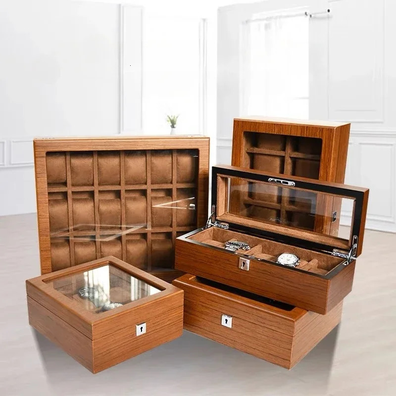 Jewelry Collection Storage Durable Packaging Holder Watch Organizer Box Casket Black Brown Retro Wooden Watch Display Case 250117