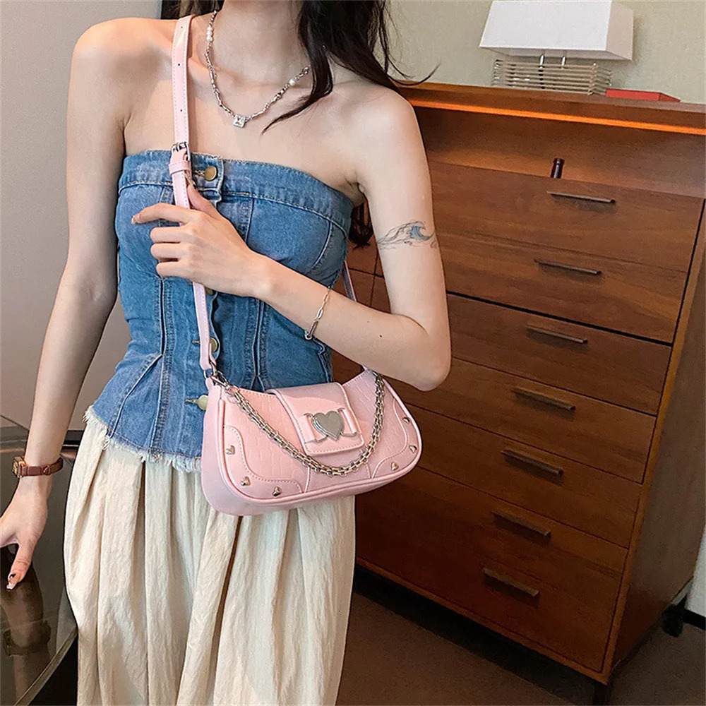 Trend Pink Shoulder Bags Women Y2K Armpit Bag PU Underarm Bag Solid Color Messenger Bag Purse Hobos Handbags 250110