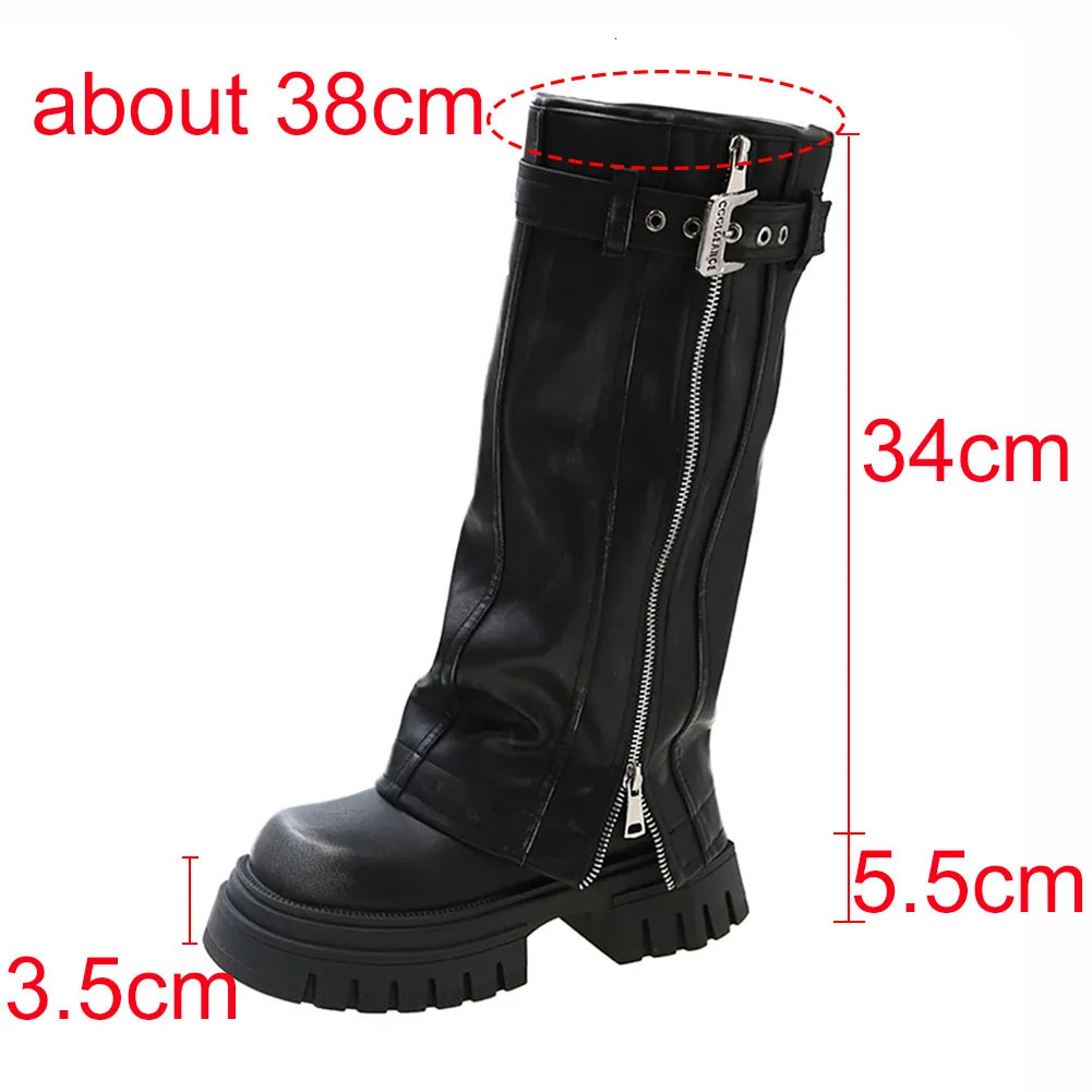 Brand Desinger Knight Women Mid Calf Boots Chunky High Heeled Platform Punk Motorcycle Long Booties Goth Street Shoes For 250117