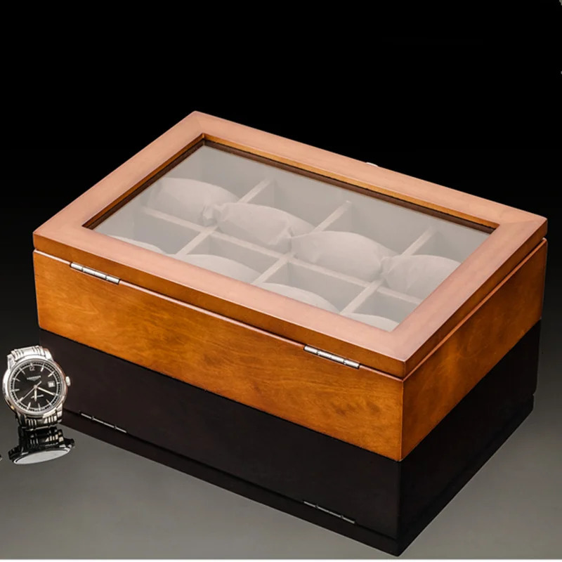 8 Slots Wood Watch Box Organizer Watch Holder With Glass Window Mens Wrist Watch Display Black Watch Cabinet 250117