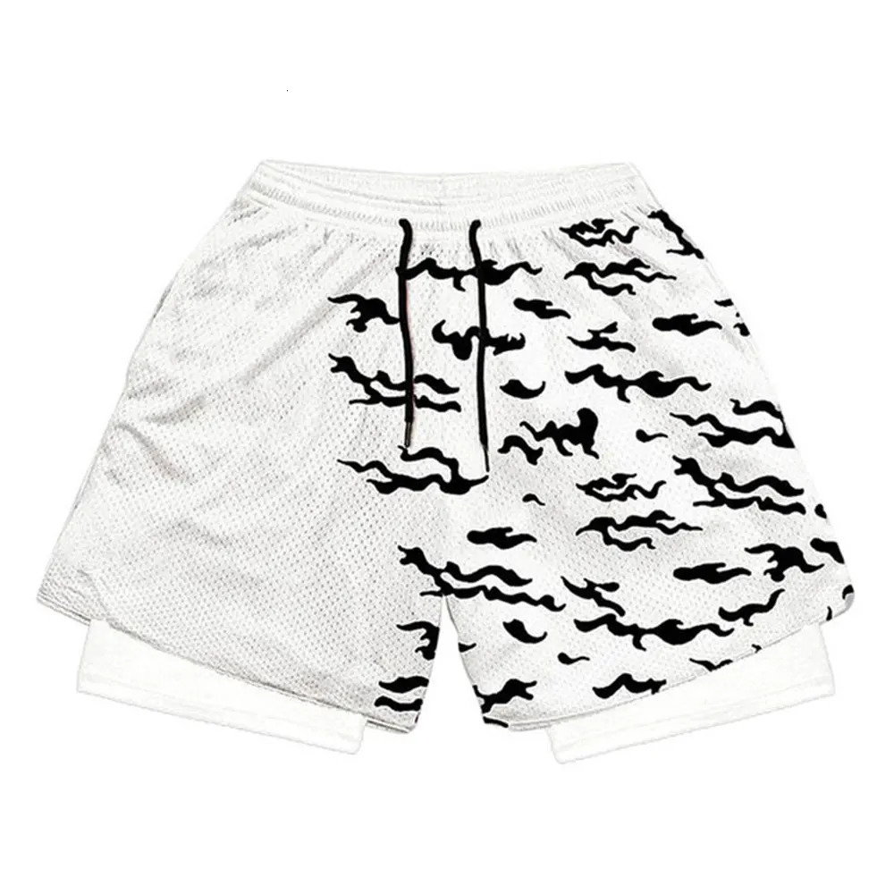 Mens 2 in 1 Running Shorts Male Workout Anime Shorts Training Yoga Gym Sportswear Pants Sport Short Pants with Pockets 250109
