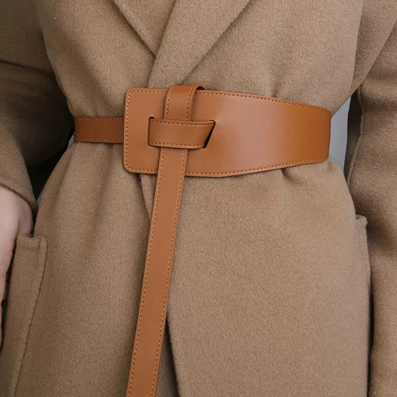 Women Belts High Quality Knot PU Leather Long Cummerbunds Coat Ceinture Ladies Dress Waistband Belt Clothes Decoration 250114
