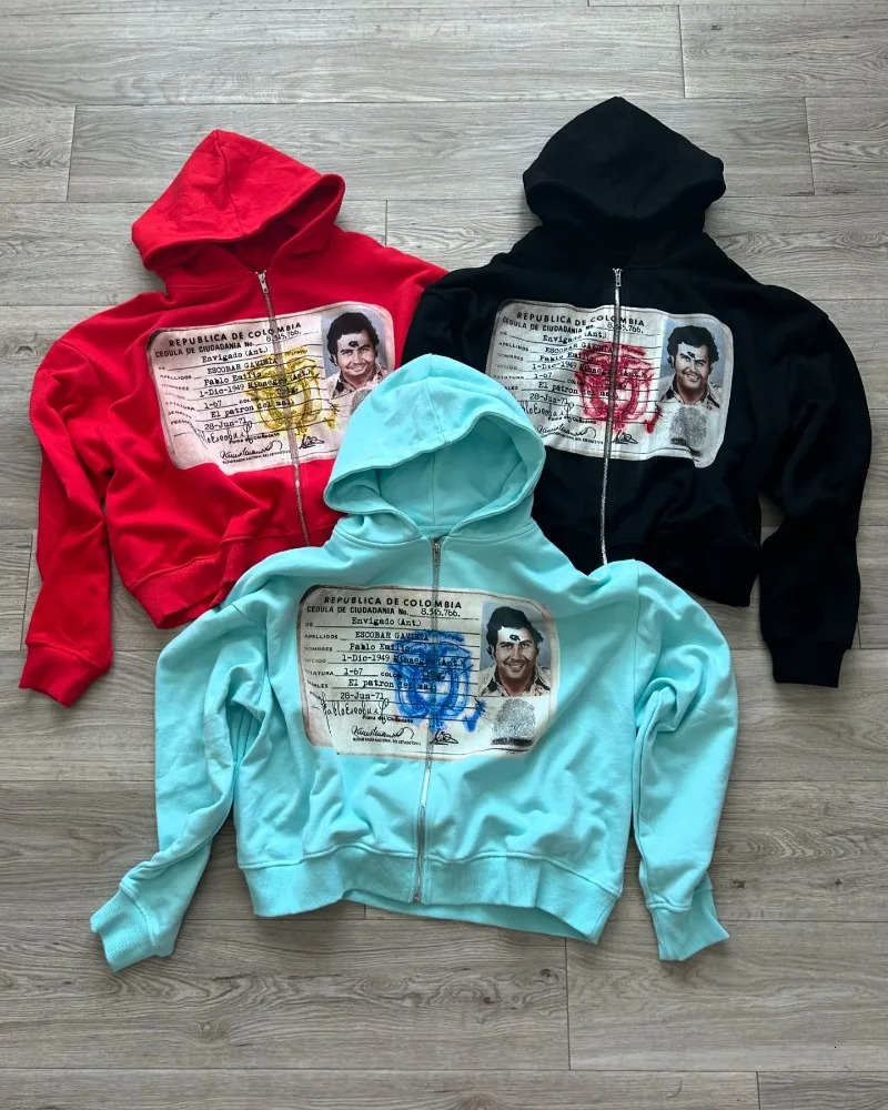 Y2k High Street Trendy Gothic Big Head Pattern Printed Hoodie Mens Retro Rock Loose Harajuku Zipper Sweatshirt Couple Style 250109