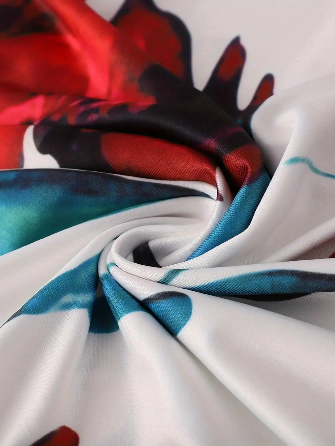 European and American style flower print color matching short sleeved dress for womens large swing skirt 250117