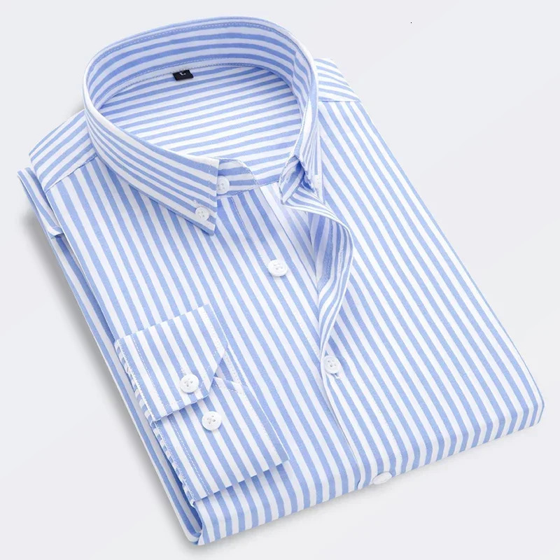 Men Shirt Male Dress Shirts Striped Mens Casual Long Sleeve Business Formal Plaid Shirt camisa social 250118