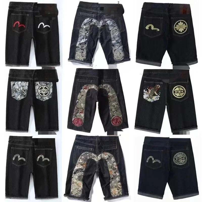 2024 Fukushen Shorts HipHop American High Street Retro Harajuku Style Fashion Loose Printed Denim Straight FiveLeg Pants 250118